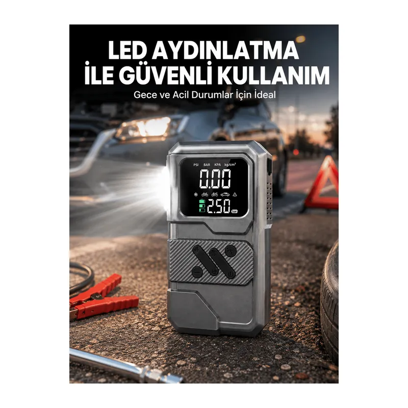 Çok Fonksiyonlu Akü Takviye ve Taşınabilir Hava Kompresörü