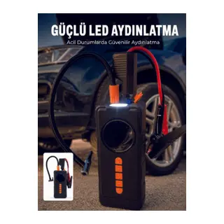 10000mAh Şarjlı Araç Kompresörü Akü Takviye Cihazı Powerbank Özellikli Dijital Lastik Şişirme Pompası