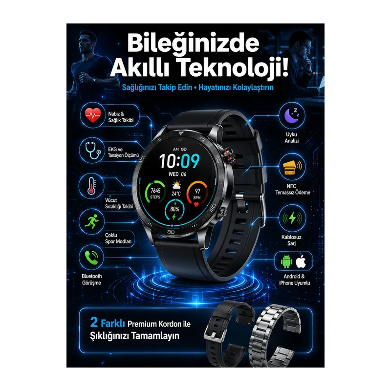 Çift Kordonlu Yüksek Çözünürlüklü Akıllı Saat Uyku İzleyici & Spor Modları