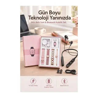 Kablolu Bluetooth Kulaklık ve Kadınlara Özel Bileklik Hediyeli Yeni Nesil Akıllı Saat 3 Kordonlu
