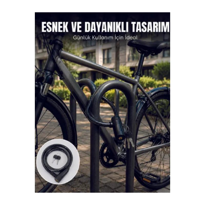 Bisiklet Kilidi 12 mm Kalın Çelik Halat 80 cm Anahtarlı Güvenlik Kilidi 2 Anahtarlı PVC Kaplamalı