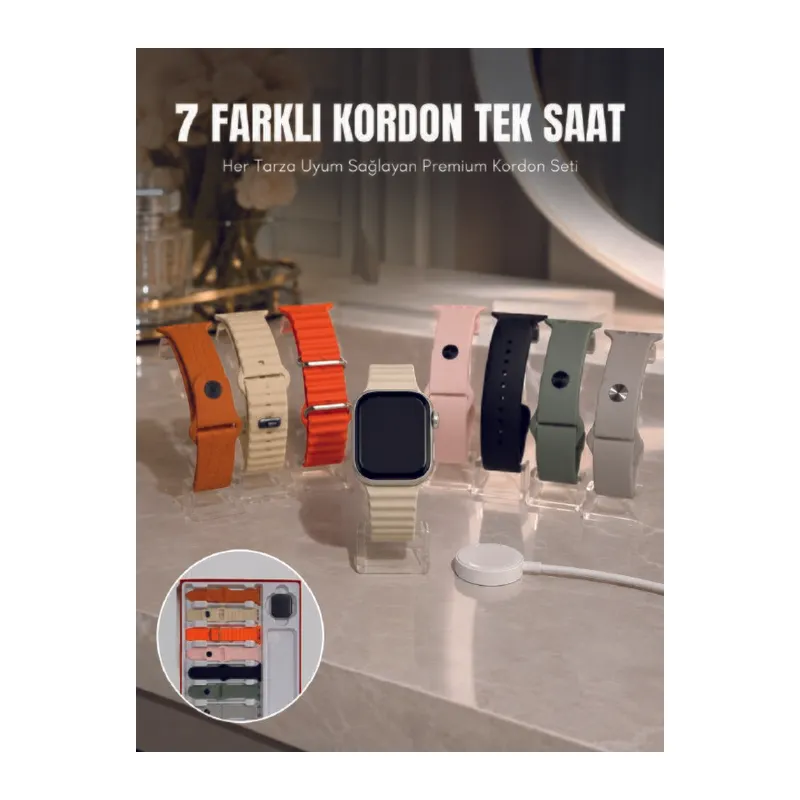 Bluetooth Konuşmalı Akıllı Saat 7 Farklı Kordonlu iOS ve Android Uyumlu Akıllı Kol Saati