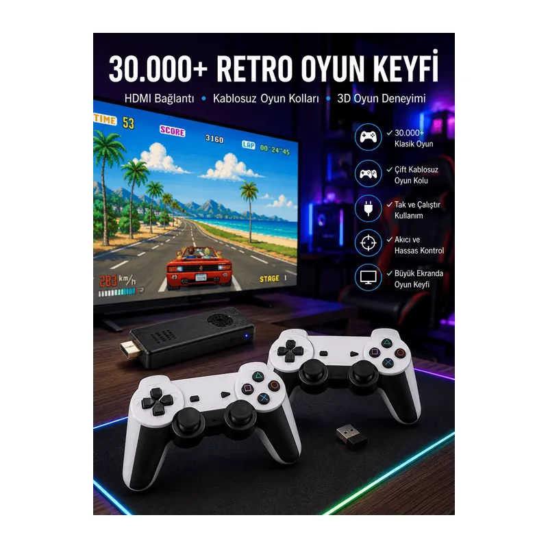 Joystick Çift Kollu Oyun Kolu Retro Oyun Yüksek Çözünürlüklü 3D Game Yeni Nesil