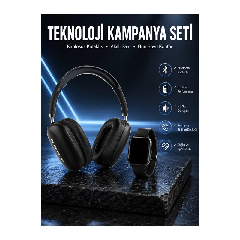 Boyun Bantlı Kulaklık ve 7 Kordonlu Yeni Nesil Akıllı Saat Kampanyası Yüksek Ses Kaliteli