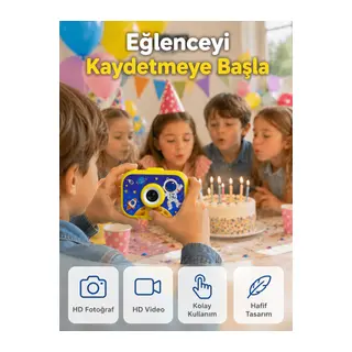 Şarjlı Çocuk Dijital Kamera Ön Arka Kamera Destekli HD Fotoğraf Video Çekimi Mini Tripodlu