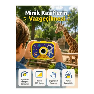 Çocuk Dijital Kamera HD Fotoğraf ve Video Çekimi 2.0 İnç TFT Ekran Type-C Şarjlı Mini Tripodlu