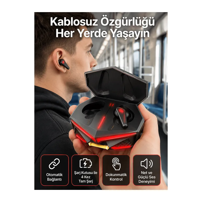 Profesyonel TWS Işıklı Kablosuz Bluetooth Kulaklık Oyuncu Kulaklığı