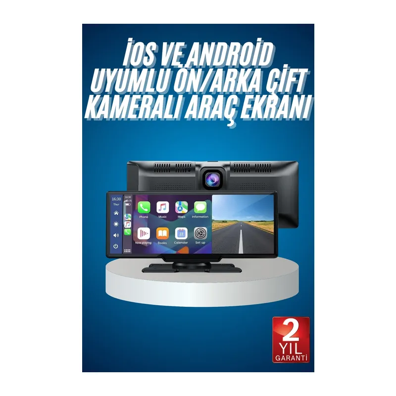 4K Ultra Araç İçi Ön ve Arka Kameralı Ekran HD 2 Kameralı Torpido Üstü Araç Multimedya