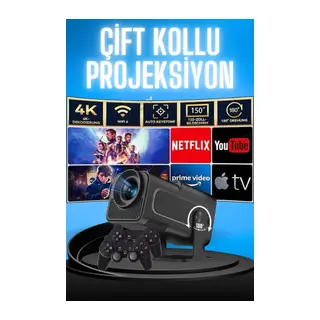 Projektör Siyah Android Taşınabilir Sinema Projeksiyon Wifi Destekli En Güncel Sürüm Akıllı