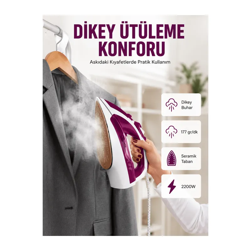 Modern Tasarım 2200W Dayanıklı Buharlı Seramik Kaplama Ütü Yeni Nesil