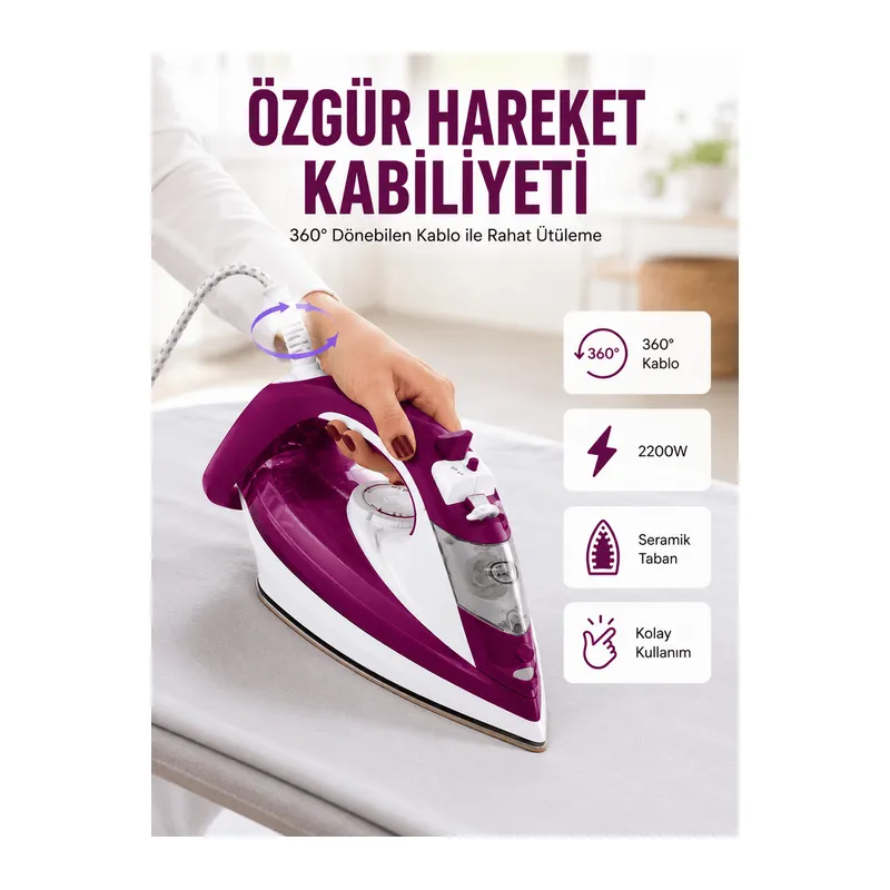 2200W Seramik Kaplama Estetik Tasarımı 360 Derece Dönebilir Kablosu Yeni Nesil