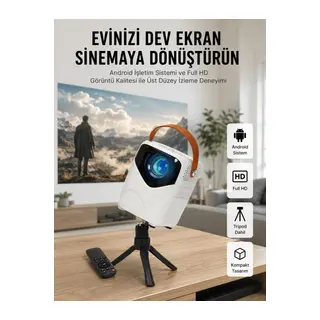 HD Ayaklı Portatif Projeksiyon Cihazı Bluetooth Wifi Akıllı Android İşlemcili