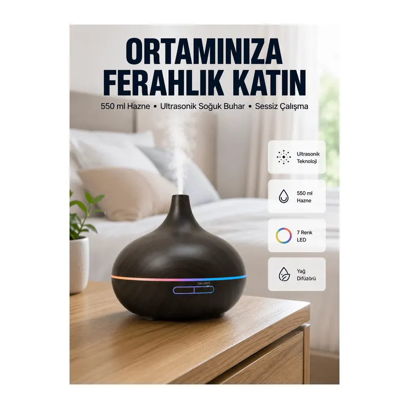 BN01 Uçucu Yağ Uyumlu Renkli LED Işıklı Nemlendirici