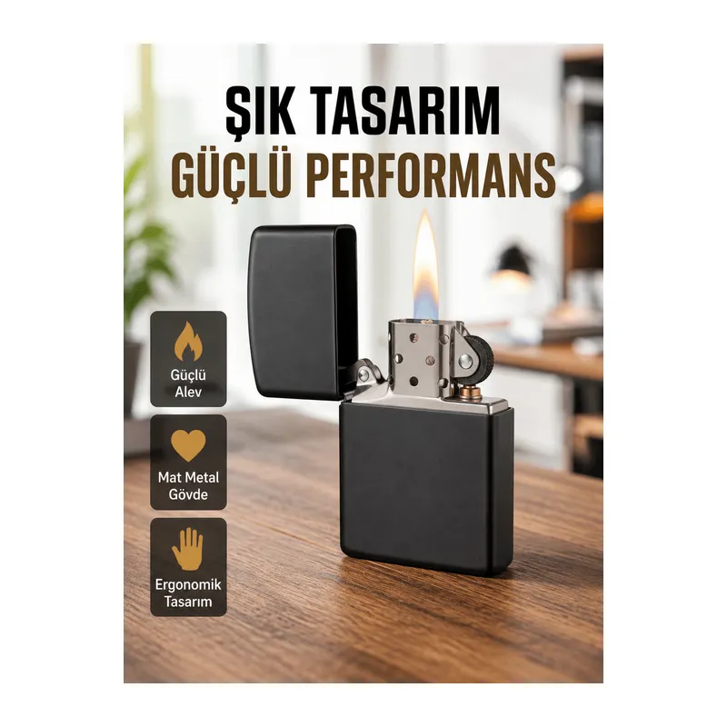 Tasarım Metal Çakmak Minimal Mat Yüzeyli ve Şık Görünümlü