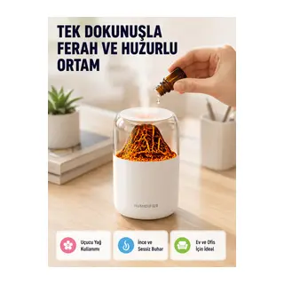 Ultrasonik Alev Efektli Aromaterapi Difüzörü USB Şarjlı ve Otomatik Kapanma Özellikli
