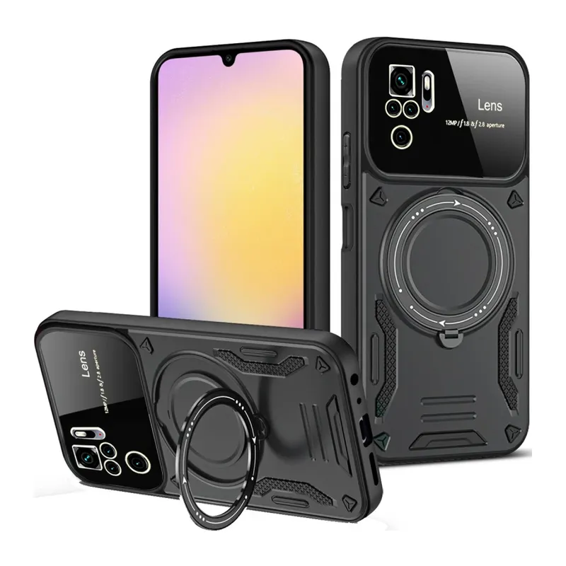 Xiaomi Redmi Note 10S Kılıf Joy Lens Standlı Kapak - Siyah