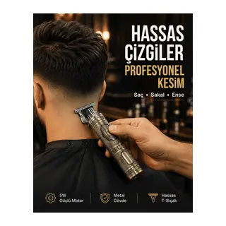 Kompakt Tasarımlı, Güçlü Motorlu Saç sakal Kesme Makinesi ve 4 Kılavuz Tarak