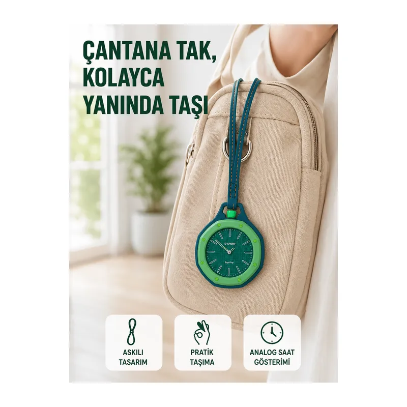 Askılı Analog Saat Pantolon Kemer ve Çanta Aksesuarı Yeşil