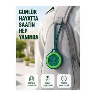 Çanta Charmı Askılı Analog Taşınabilir Saat Günlük Aksesuar Yeşil
