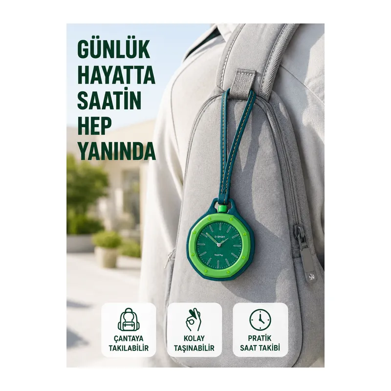 Çanta Charmı Askılı Analog Taşınabilir Saat Günlük Aksesuar Yeşil