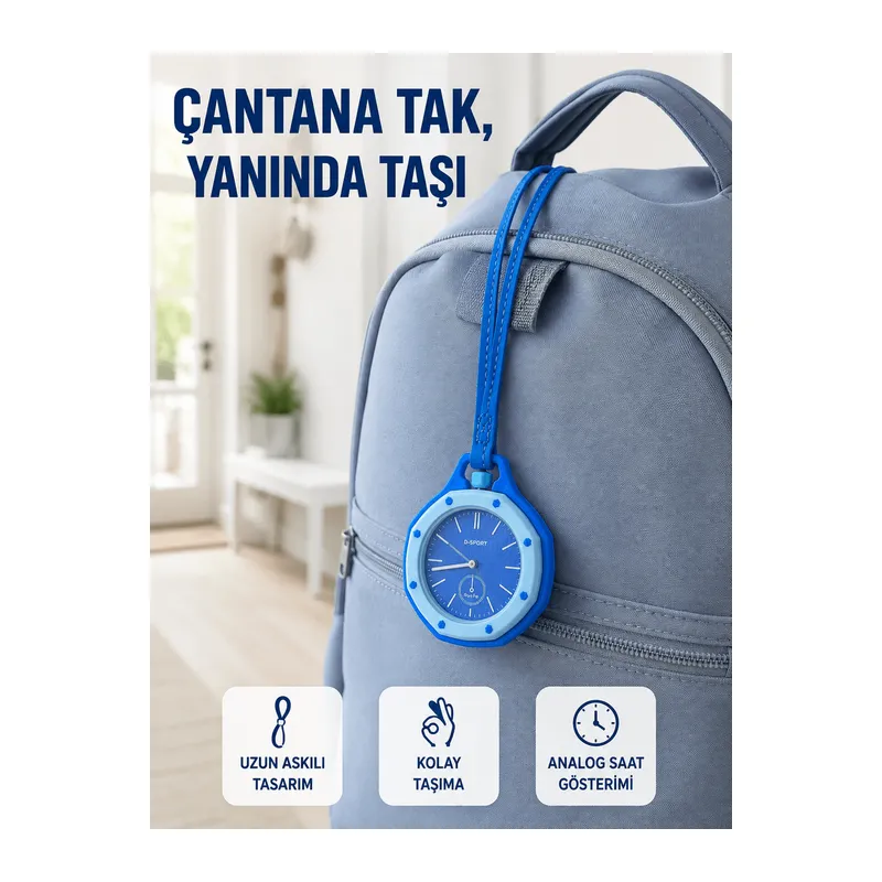 Çanta ve Anahtarlık İçin Askılı Analog Taşınabilir Charm Saat Mavi
