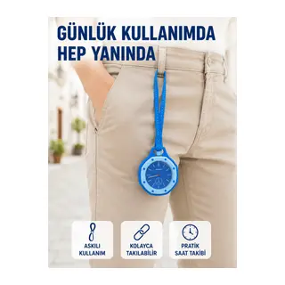 Pantolon Kemer Köprüsüne Takılabilir Askılı Analog Saat Mavi Çanta Charmı