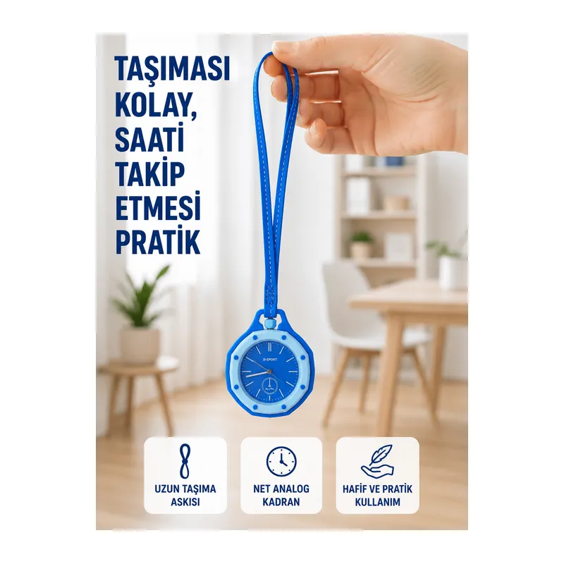 Askılı Analog Çanta Charmı Taşınabilir Saat ve Çanta Aksesuarı Mavi