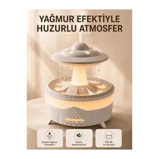 UFO Tasarımlı 350 ML Hava Nemlendirici Renkli Ortam Işığı Yağmur Efektli Difüzör