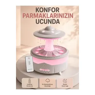 350 ML UFO Tasarımlı Ultrasonik Hava Nemlendirici Yağmur Efektli Gece Lambası