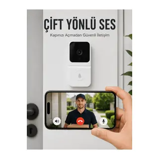 Wi-Fi Beyaz Görüntülü Kapı Zili HD Kamera, Gece Görüşü ve Çift Yönlü Konuşma Özellikli
