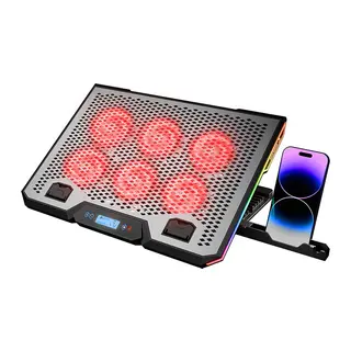 Notebook - Laptop Soğutucu Rgb Işıklı 15.6 Inc 6 Fanlı - Lcd Dijital Ekran 2 Usb Soket