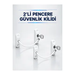 Anahtarlı Pencere Güvenlik Aparatı Beyaz Kablolu Açılma Sınırlayıcı 2’li Set
