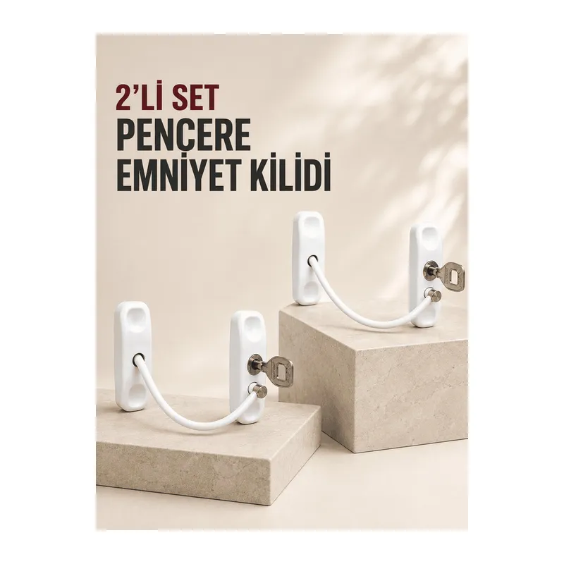 2’li Set Pencere Güvenlik Kilidi Anahtarlı Kablolu Çocuk Emniyet Kilidi Beyaz
