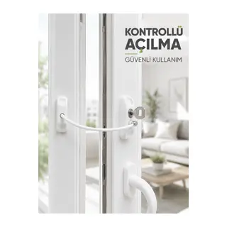 Beyaz Kablolu Pencere Kilidi Anahtarlı Güvenlik Sistemi Çocuk Koruma Aparatı