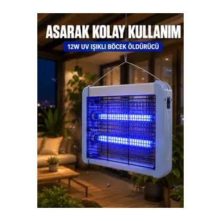 UV Işıklı Sinek Öldürücü Lamba 12W Çift Tüplü Elektrikli Böcek Öldürücü