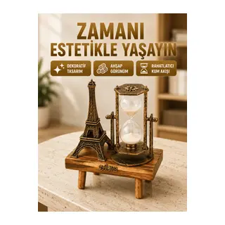 Ahşap Gövdeli Dekoratif Kum Saati – Masa Üstü El Sanatı Aksesuarı
