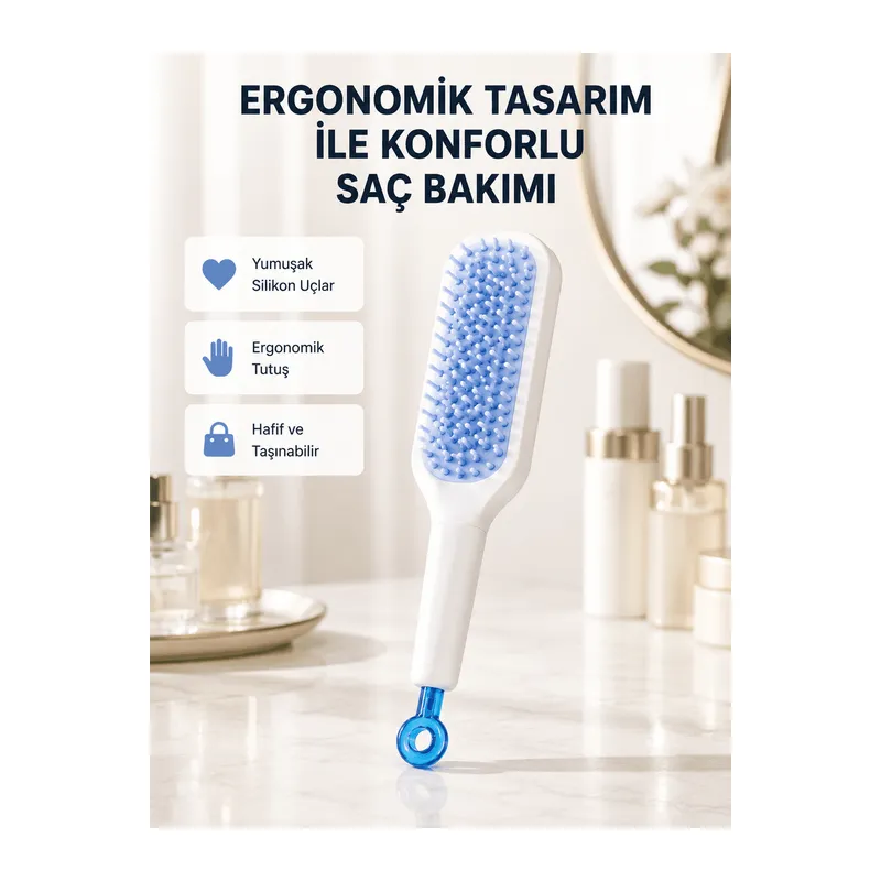 Pratik Mekanizmalı Saç Tarağı – Kendi Kendini Temizler, Taşınabilir