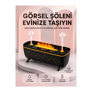 Dekoratif Siyah Hava Nemlendirici Jöle Damla ve Alev Efektli LED Işıklı Aroma Difüzörü