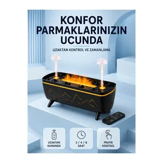 Siyah Aroma Difüzörü Jöle Damla Efektli Hava Nemlendirici Uzaktan Kumandalı LED Işıklı