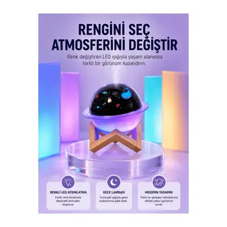 USB ile çalışan projektörlü aromaterapi nemlendirici masaüstü kullanım için uygun