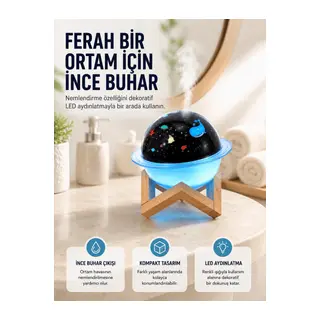 Projektör ışığı bulunan USB bağlantılı mini aromaterapi destekli hava nemlendirici