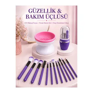Kadın Güzellik Seti 12 Parça Makyaj Fırçası Fırça Yıkama Temizleme Cihazı Manikür Pedikür Tırnak Bakım Seti