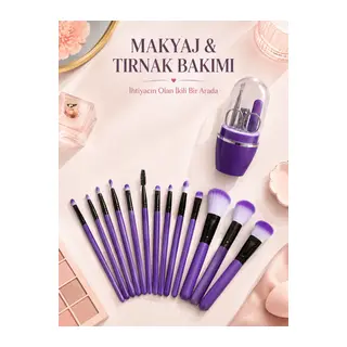 Makyaj ve Tırnak Bakım Seti 12’li Mor Makyaj Fırçaları Manikür Pedikür Seti Günlük Kişisel Bakım Paketi