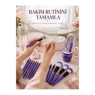 12’li Mor Makyaj Fırça Seti ve Tırnak Bakım Seti Manikür Pedikür Malzemeleri Avantajlı İkili Bakım Seti