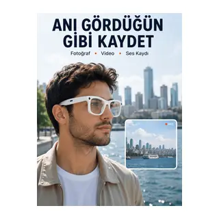 3 Lensli Kameralı Akıllı Gözlük AI Sesli Asistan Çeviri Bluetooth Görüşme Müzik Fotoğraf Video Kayıt Özellikli