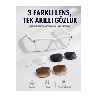 Yapay Zeka Destekli Akıllı Gözlük Dahili Kameralı Bluetooth Müzik ve Arama Özellikli Ses Kontrollü Değiştirilebilir Lensli