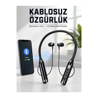 Kablosuz Bluetooth Boyun Kulaklığı 10 Metre Menzilli Mikrofonlu Ses Kontrollü Uzun Kullanım Süreli Kulak İçi Kulaklık