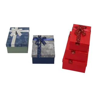 3PCS D.dörtgen Çizgili Mix Renkli Karton Hediye Kutusu Kurdelalı 22.5X15.5-20.5X13.5-18.5X11.5CM