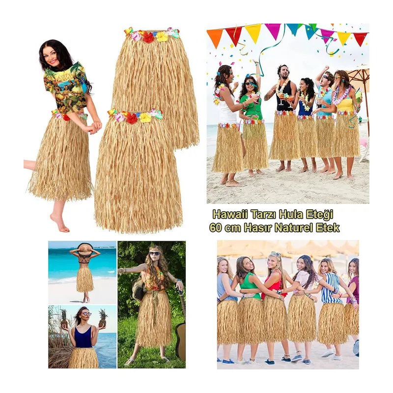 Hawaii Tarzı Hula Eteği – 60 cm Hasır Naturel Etek