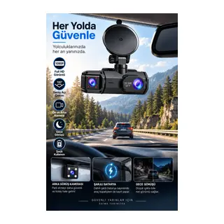 Ön Arka Kayıt 1080P Full HD 180° Geniş Açı Şarjlı Kullanım